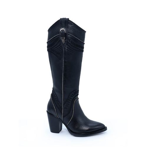 Bota Hilton Negro en Piel de Venado BB201