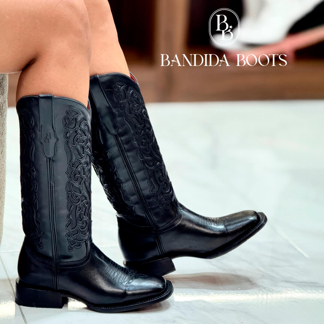 Bota Mandala Negro en Piel de Res BB102